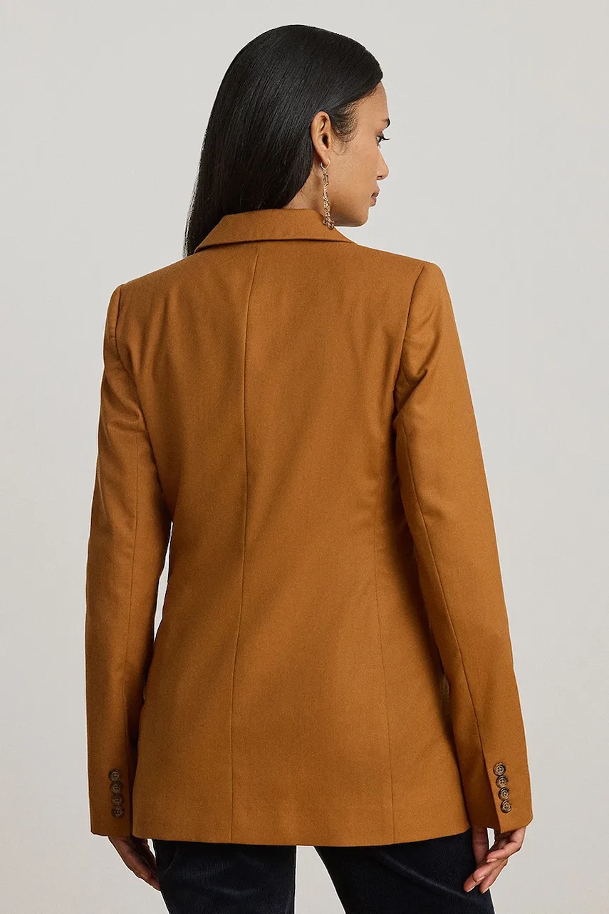 Шерстяной пиджак Lauren Ralph Lauren цвет коричневый двубортный однотонный 200P03863 Шерстяной пиджак Lauren Ralph Lauren цвет коричневый двубортный однотонный 200P03863