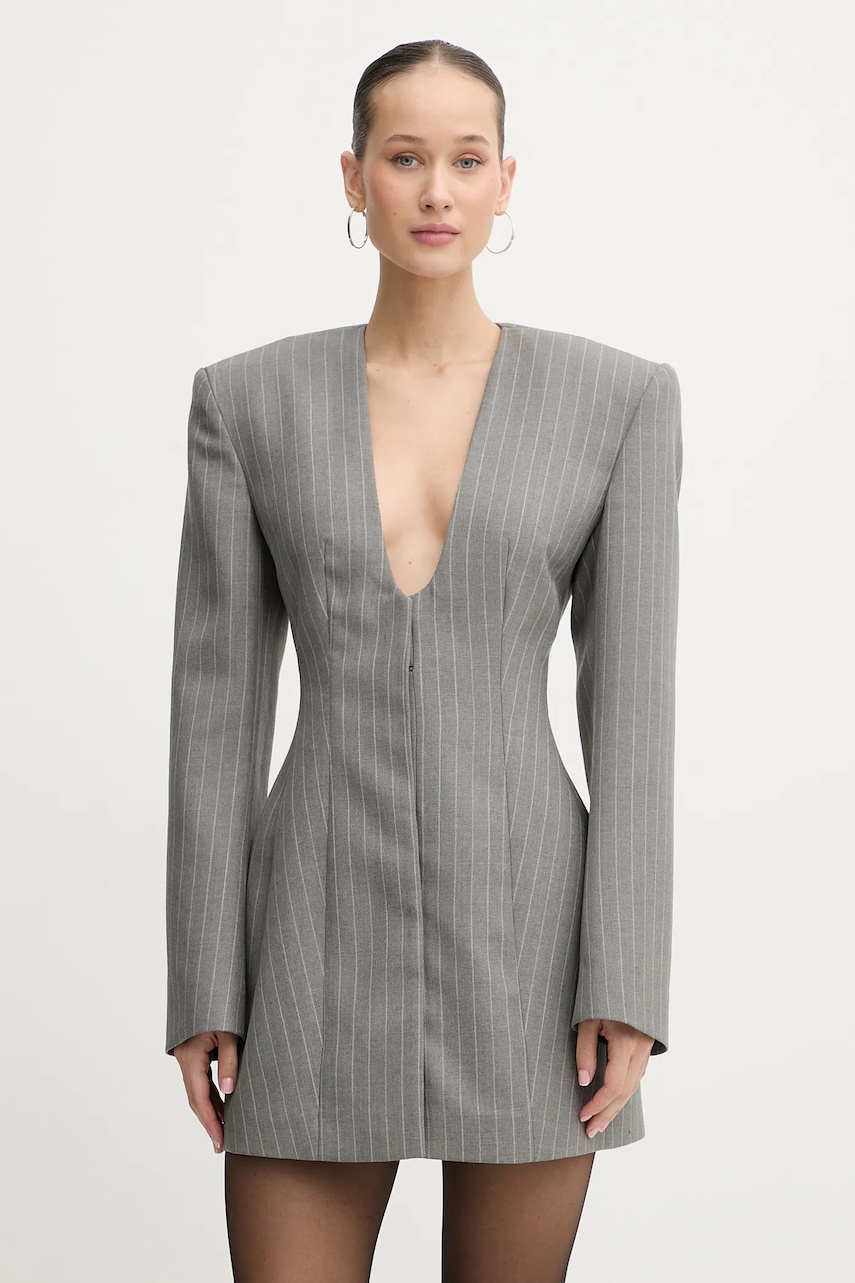 La Mania geacă de lână SELVIE culoarea gri, un singur rând de nasturi, cu imprimeu, SELVIE