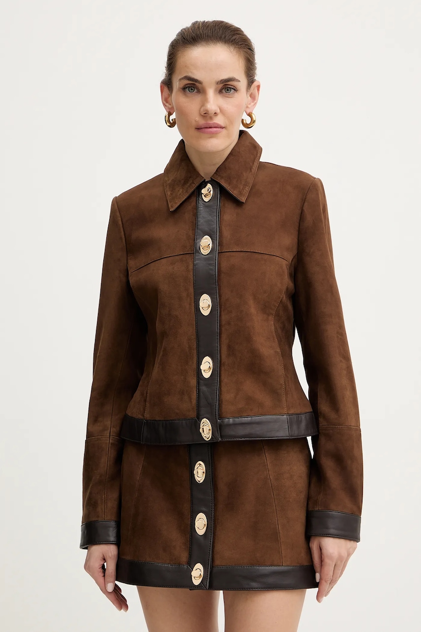 Retrofete geacă din piele intoarsa Nanna culoarea maro, de tranzitie, R-FW25-12093-19