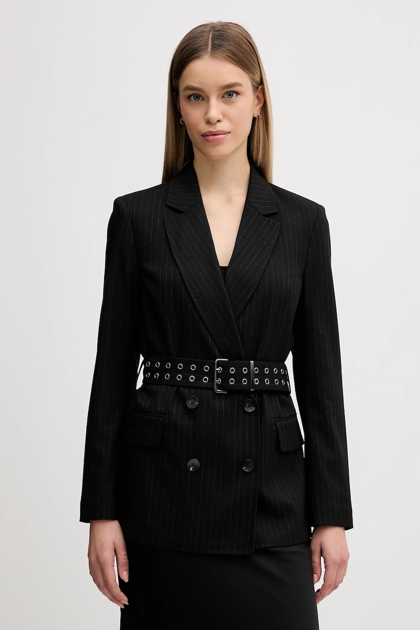 Sisley sacou culoarea negru, cu două rânduri de nasturi, cu imprimeu, 22T7LW03I