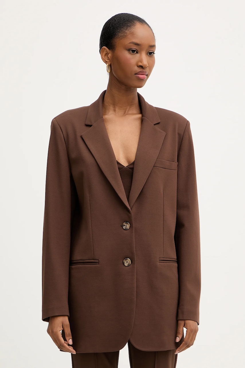 Haveone sacou culoarea maro, un singur rand de nasturi, uni, JMI-P028