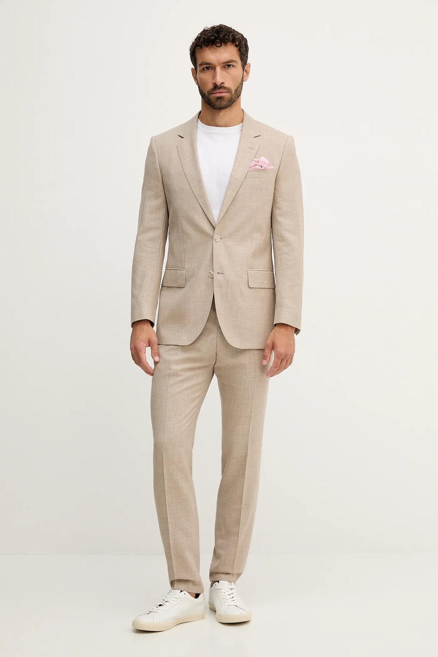 Μαλλίνο κοστούμι BOSS BECKHAM X BOSS χρώμα: μπεζ, 50549196 φωτογραφία
