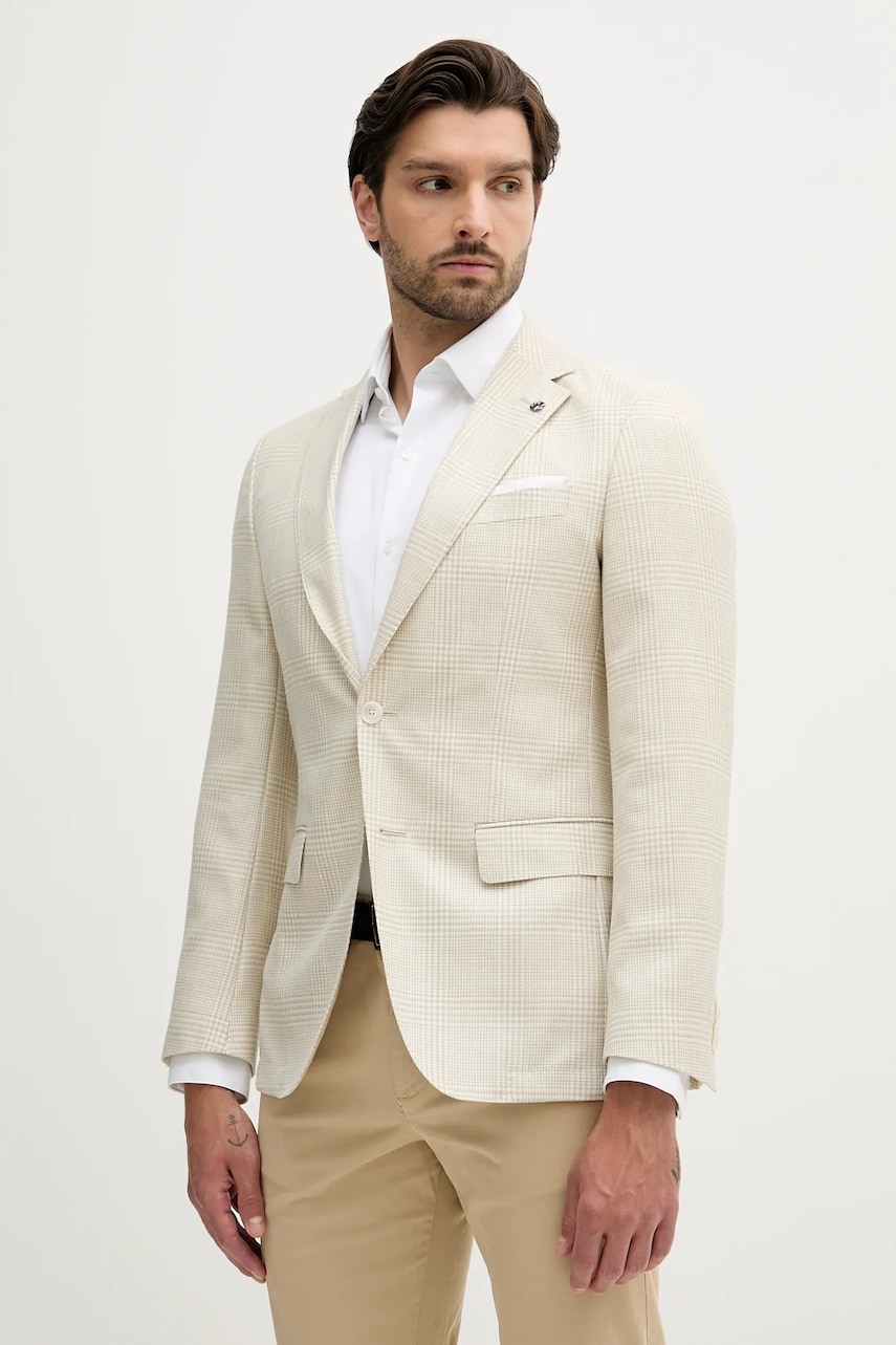 BOSS sacou de lana culoarea bej, 50545883