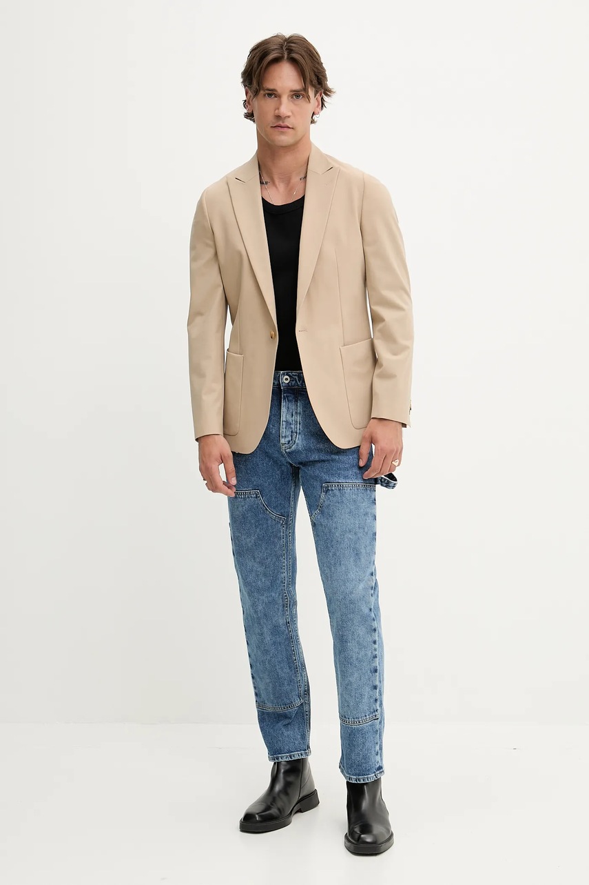 Шерстяной пиджак HUGO цвет бежевый 50547465