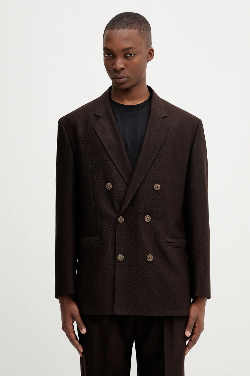 Levně Blazer s příměsí vlny HUGO pánský, hnědá barva, 50549673