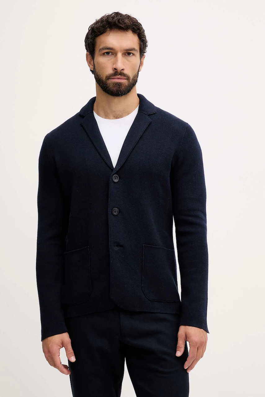 United Colors of Benetton jachetă cu lână culoarea bleumarin, 1Y6SK601K