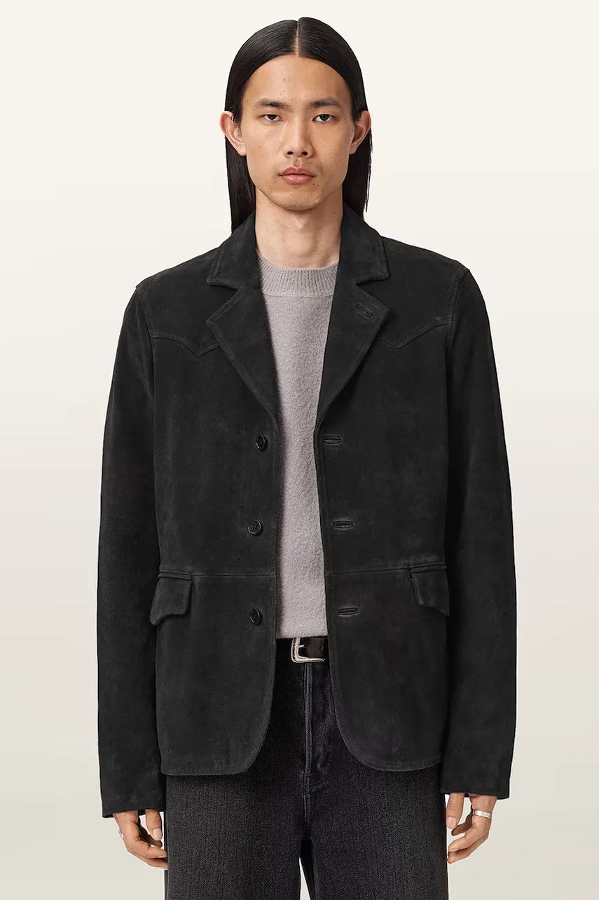 AllSaints geacă de piele întoarsă HORNETT culoarea negru, M020LD