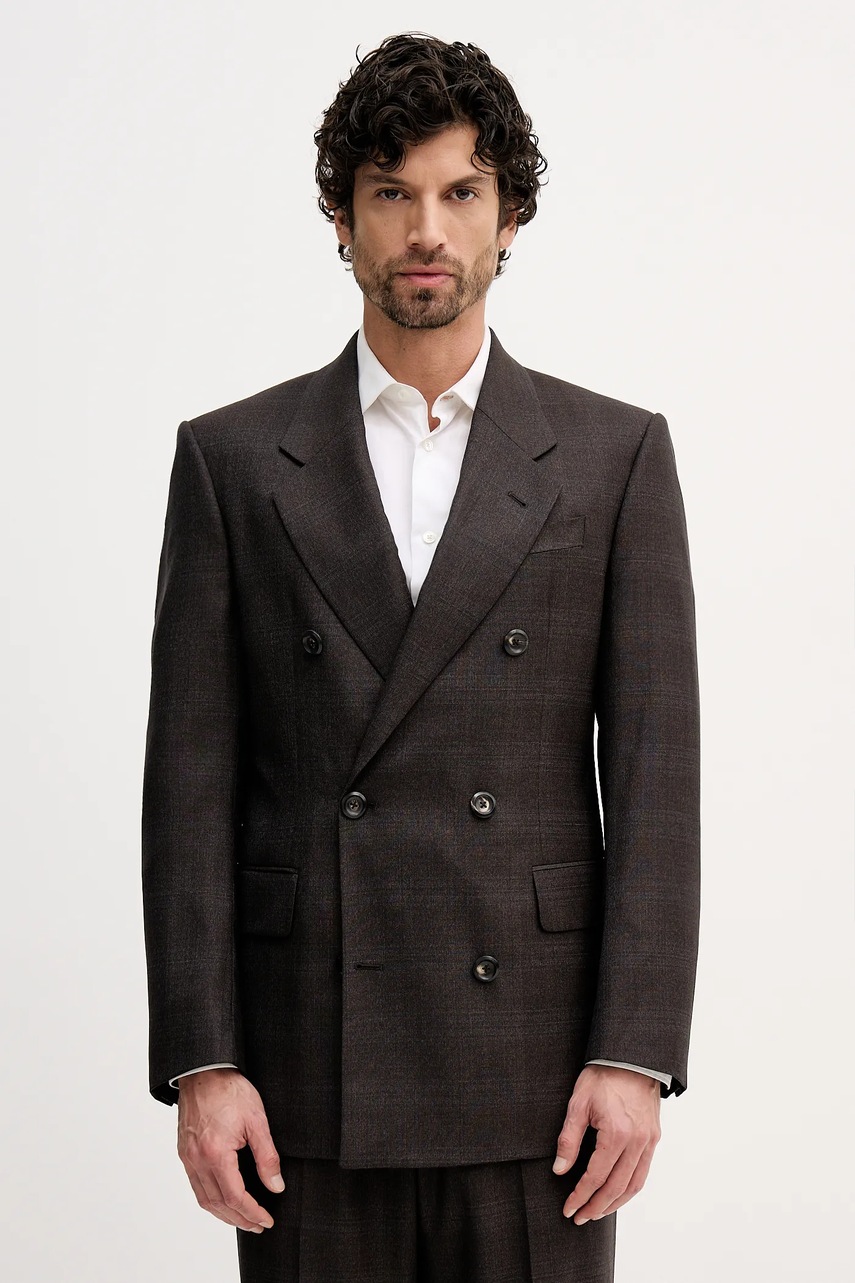 Levně Vlněné sako Emporio Armani pánské, šedá barva, EM004082.TE182704