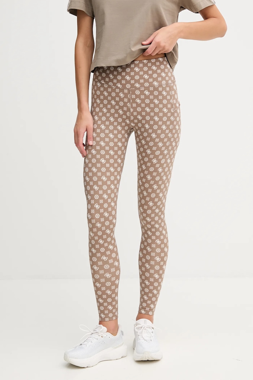 Levně Legíny Guess PEONY dámské, béžová barva, V5YB18 MC03W