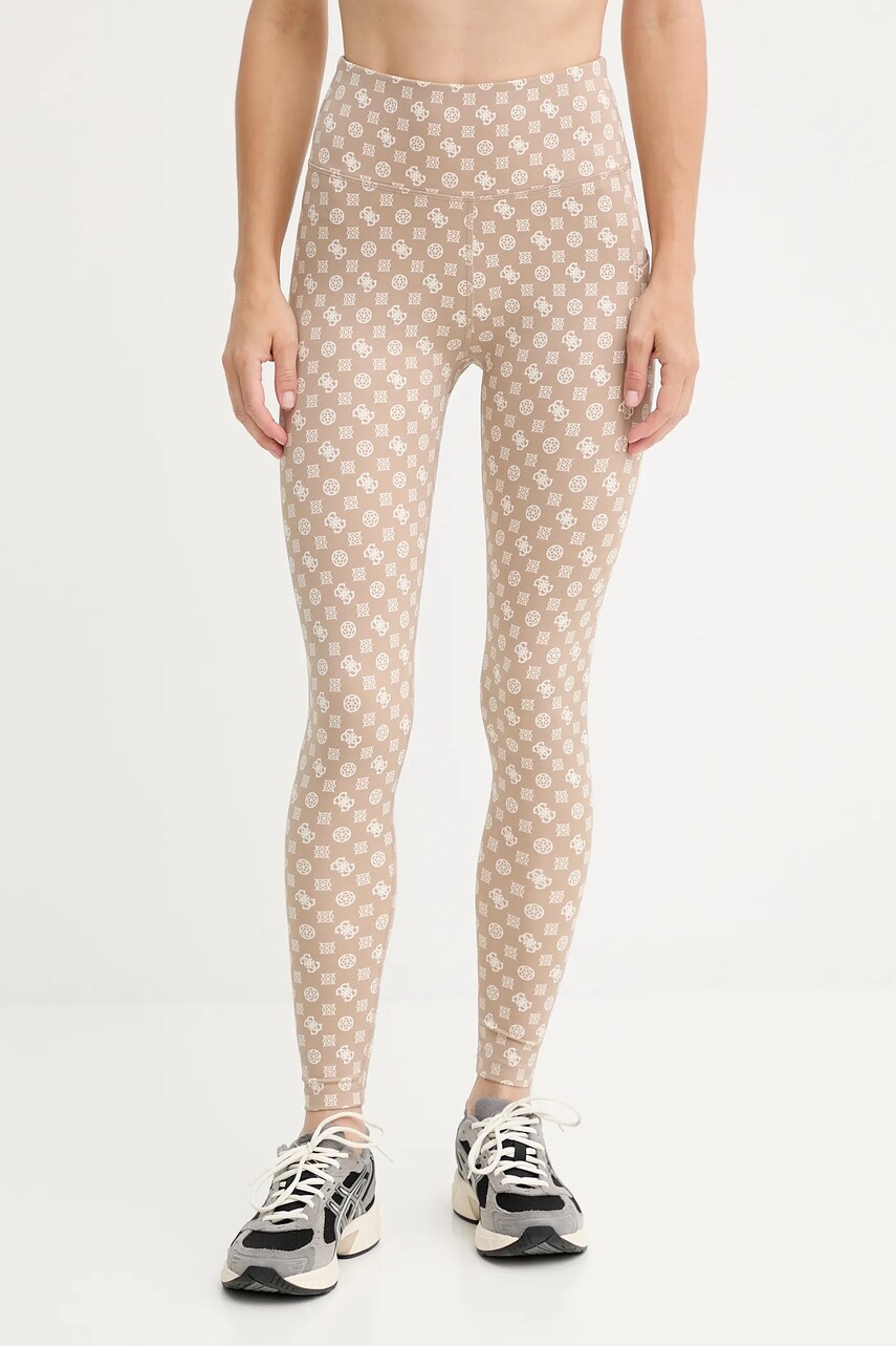 Levně Legíny Guess PEONY dámské, béžová barva, V5YB18 MC03W