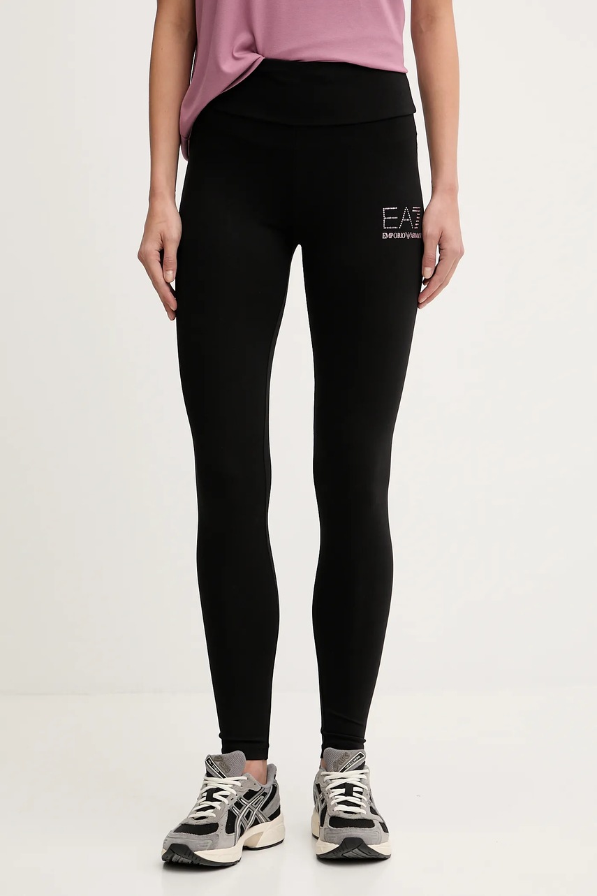 Levně Legíny EA7 Emporio Armani dámské, černá barva, s potiskem, AF12484.7W000539