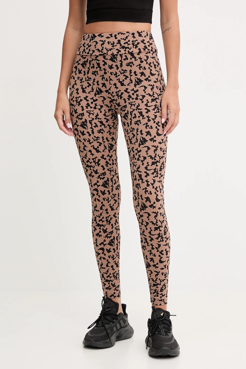 EA7 Emporio Armani leggins de antrenament culoarea maro, cu imprimeu, AF15565.7W000564