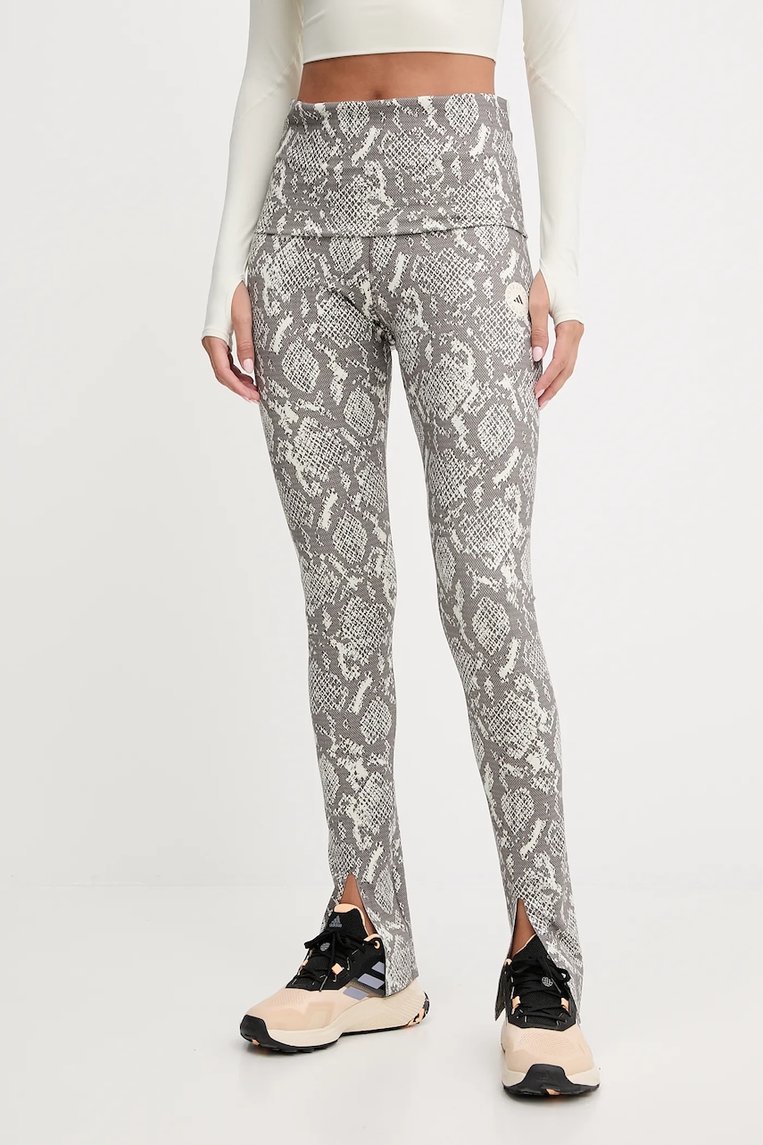 adidas by Stella McCartney leggins de antrenament Training Rolltop Splitcuff Leggings culoarea gri, cu imprimeu, JM8477