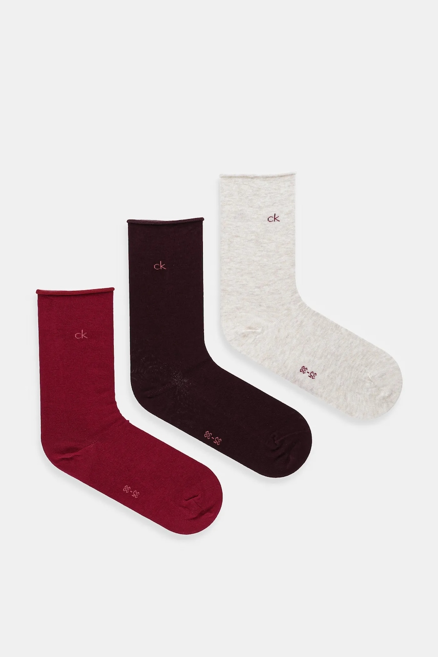 Levně Ponožky Calvin Klein 3-pack vínová barva, 701234368