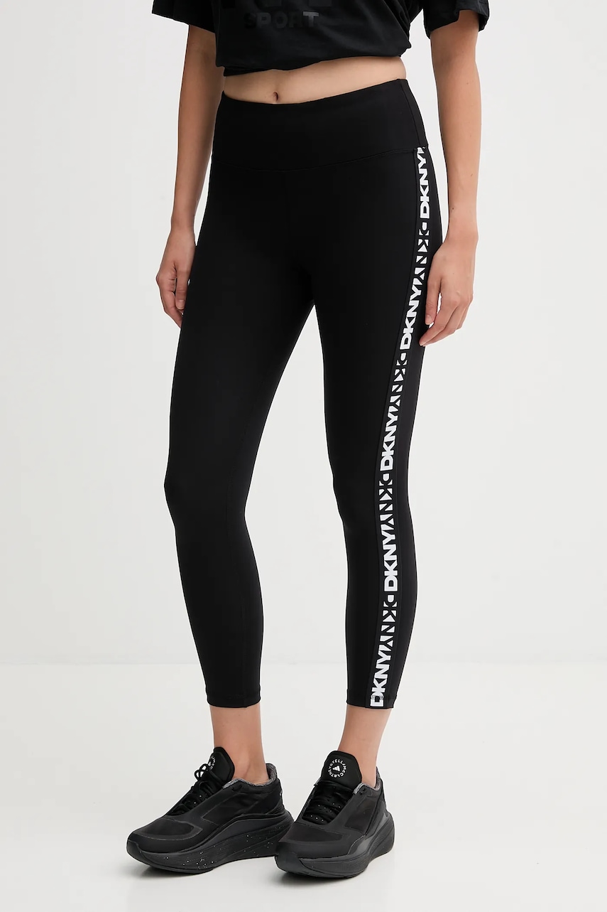 Levně Legíny Dkny dámské, černá barva, s aplikací, DP5P3523