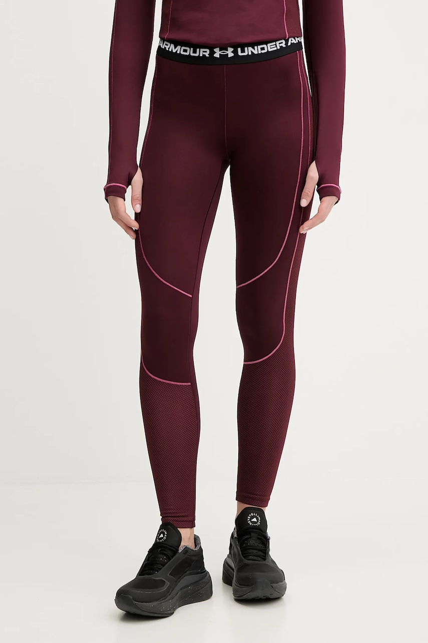 Under Armour leggins de antrenament ColdGear culoarea bordo, cu imprimeu, 6003997