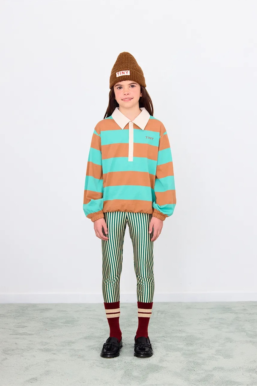 Tinycottons leggins copii STRIPES SHINY LEGGINGS culoarea verde, cu imprimeu, AW25-331