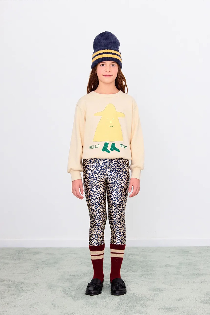 Levně Dětské legíny Tinycottons SMALL FLOWERS SHINY PANT tmavomodrá barva, AW25-357