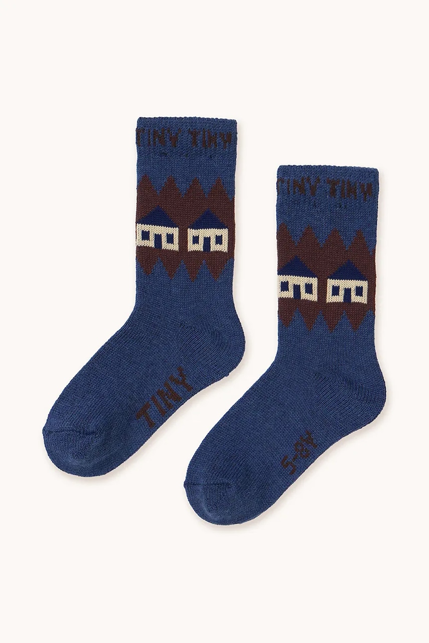 Tinycottons șosete de lână pentru copii HOUSES WOOL MEDIUM SOCKS culoarea bleumarin, AW25-535