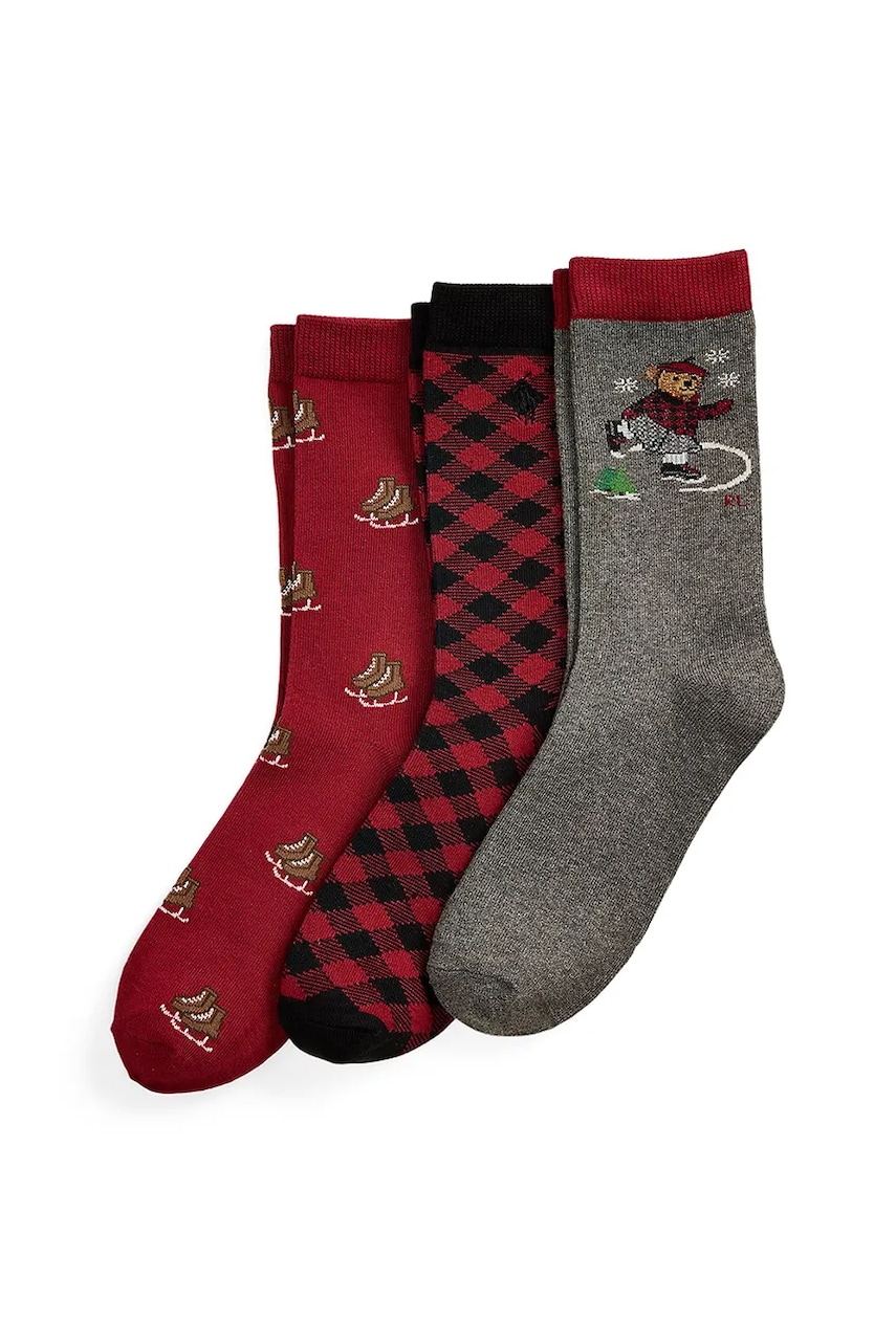 Levně Dětské ponožky Polo Ralph Lauren 3-pack vínová barva, 448P03265001