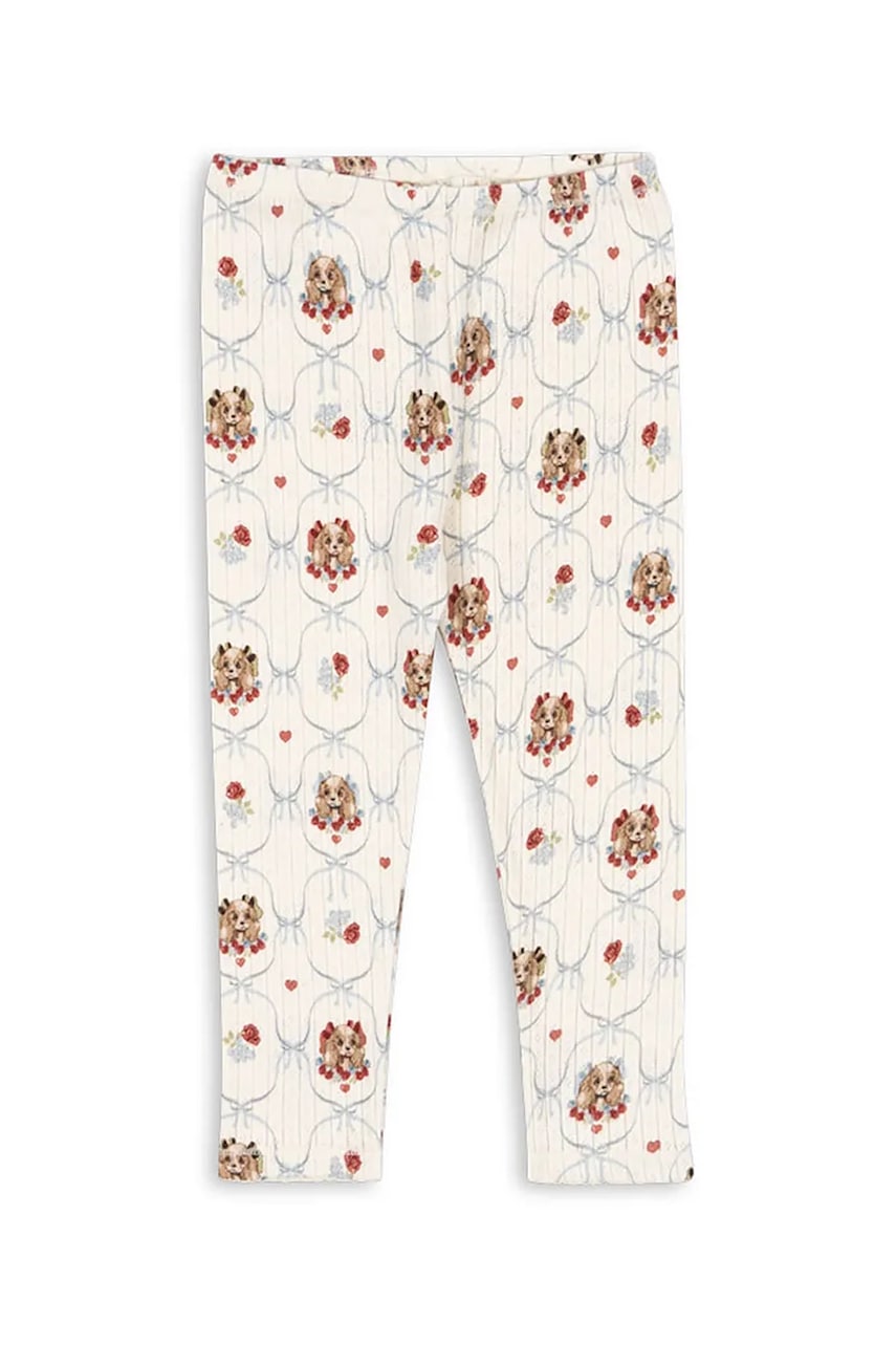 Konges Sløjd leggins din bumbac pentru copii MINNIE PANTS GOTS culoarea bej, cu imprimeu, KS103922