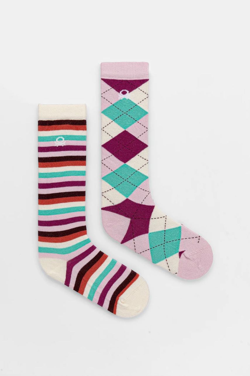 Levně Dětské ponožky United Colors of Benetton 2-pack růžová barva, 6AO30704B