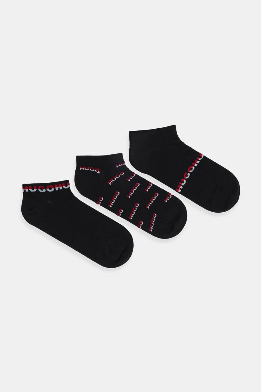 Levně Ponožky HUGO 3-pack pánské, černá barva, 50543082