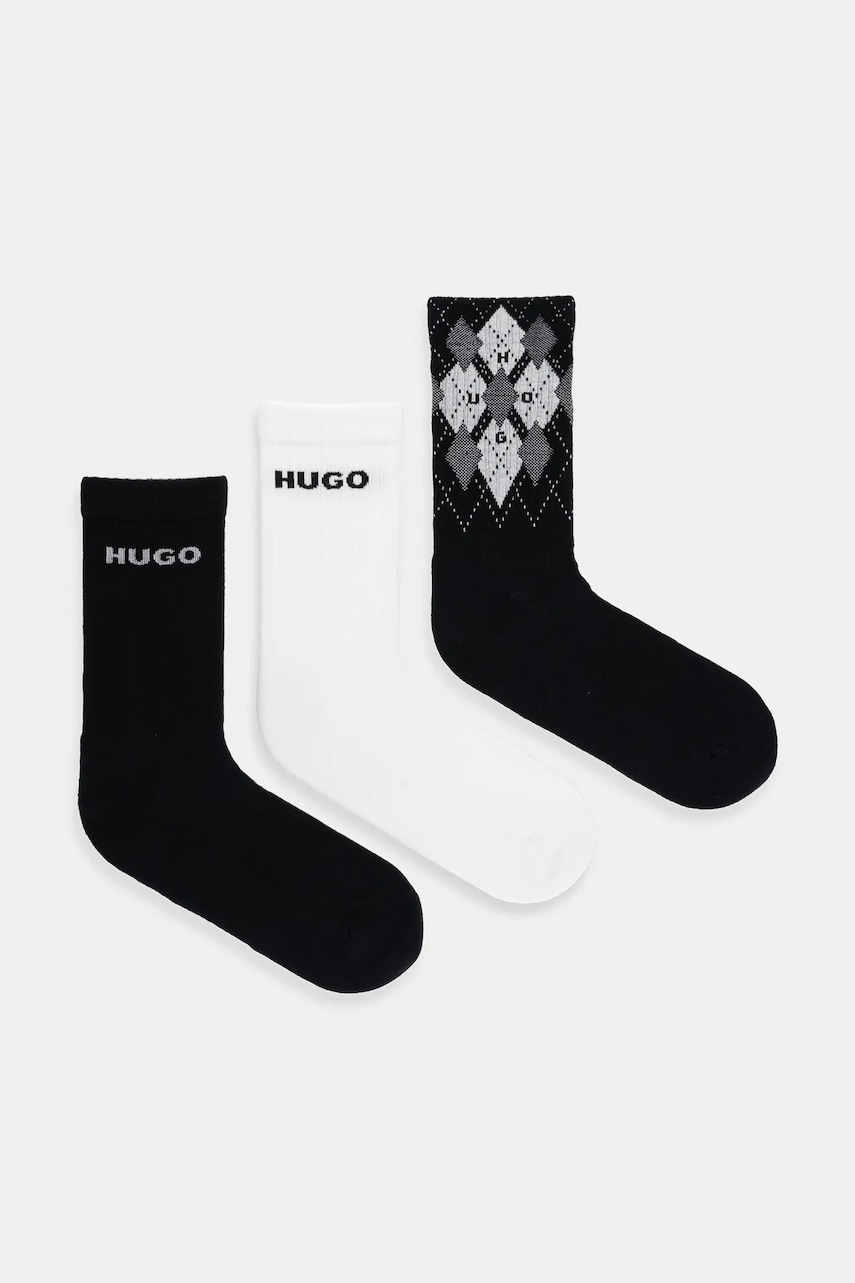 Levně Ponožky HUGO 3-pack pánské, černá barva, 50543138