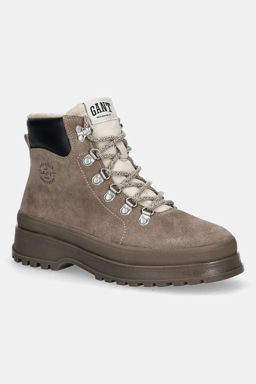 Gant bocanci din piele întoarsă Wintly culoarea maro, cu toc plat, izolare usoara, 31543082