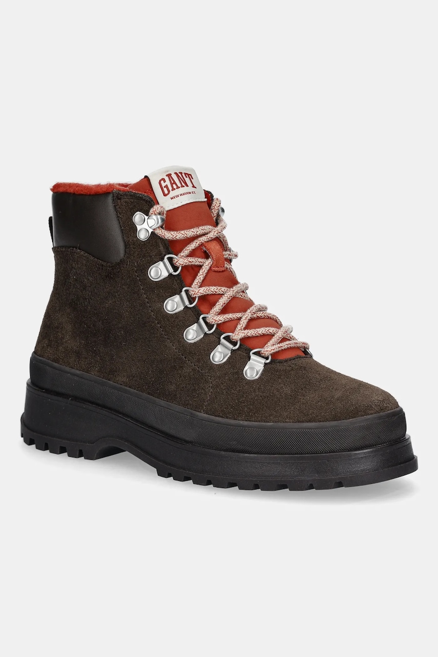 Gant bocanci din piele întoarsă Wintly culoarea maro, cu toc plat, izolare usoara, 31543082