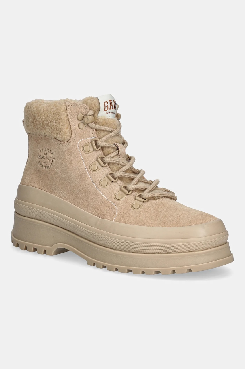 Gant bocanci din piele întoarsă Wintly culoarea bej, cu platformă, izolat, 31543083