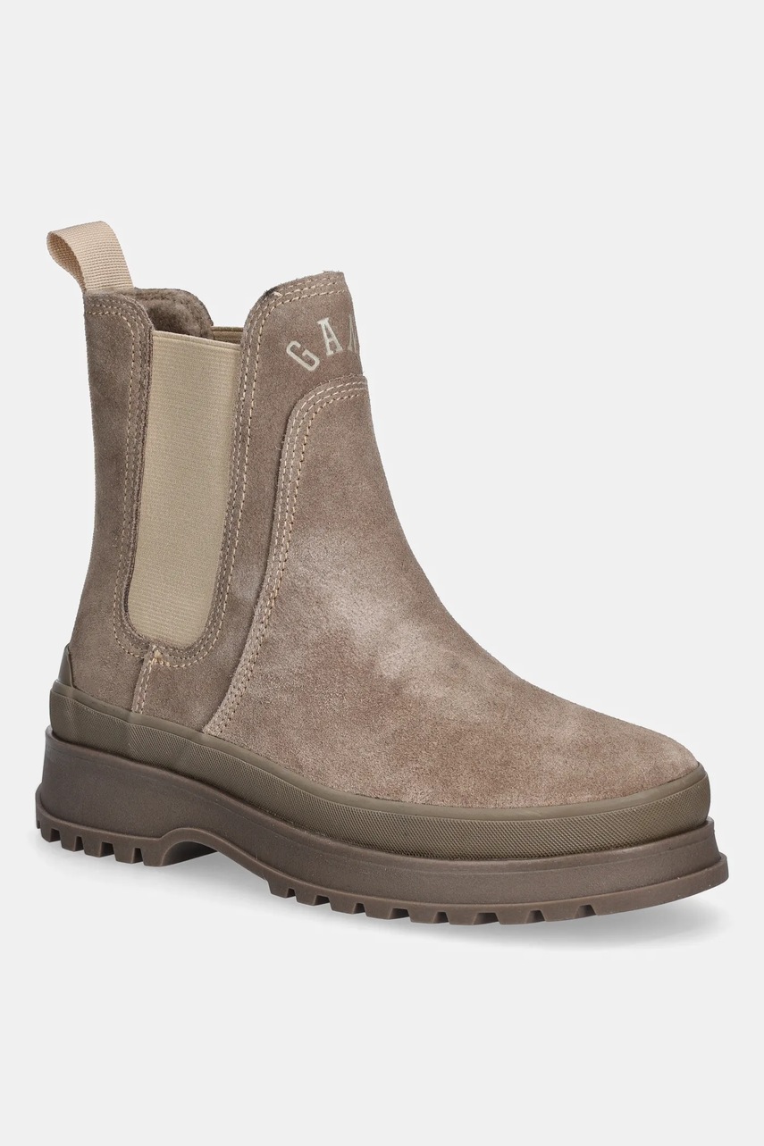 Gant botine din piele întoarsă Wintly culoarea bej, cu toc plat, izolare ușoară, 31553084