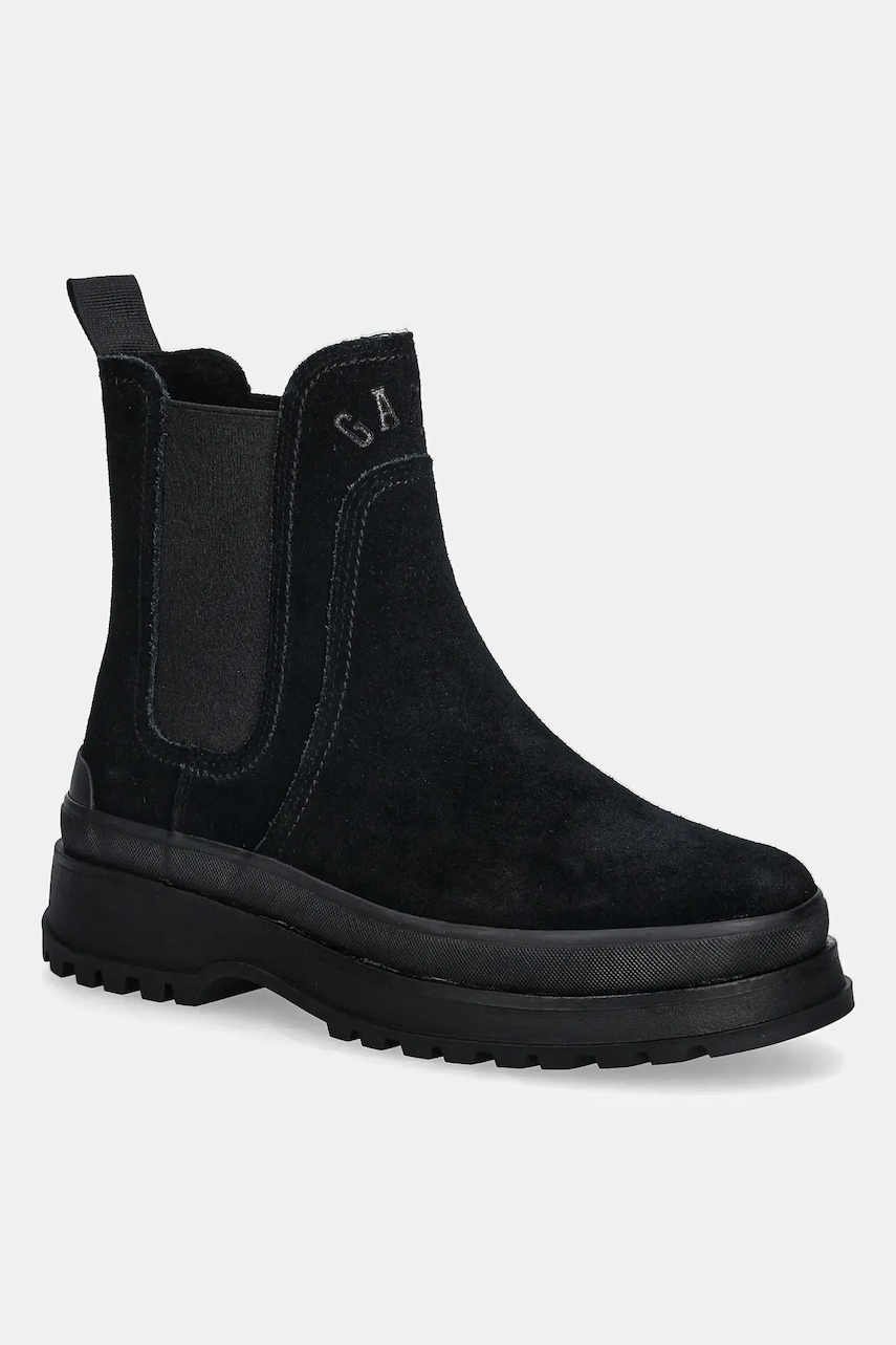 Gant botine din piele întoarsă Wintly culoarea negru, cu toc plat, izolare ușoară, 31553084