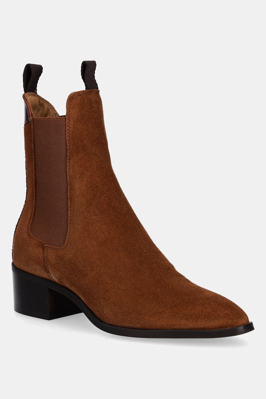Gant botine din piele întoarsă St Broomly culoarea maro, cu toc plat, 31553093
