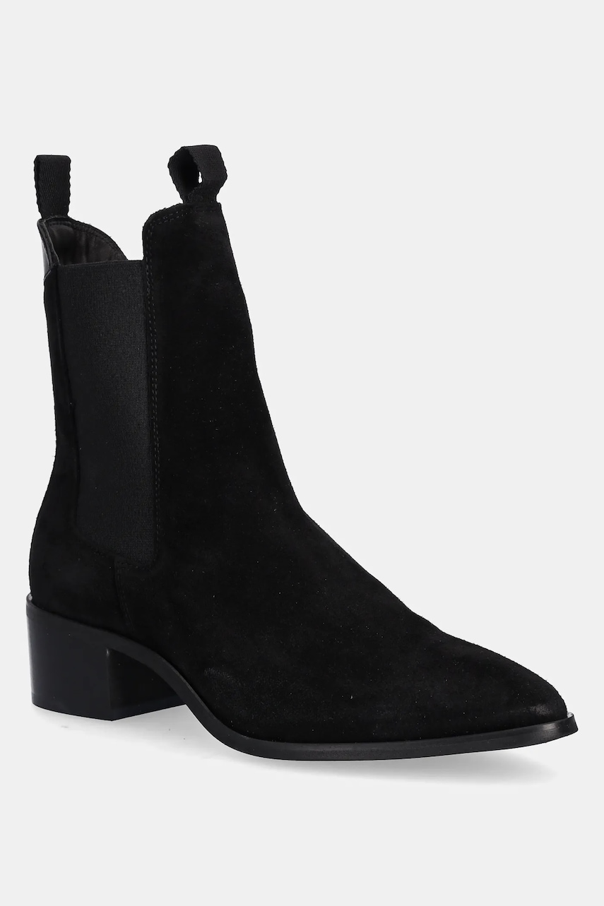 Gant botine din piele întoarsă St Broomly culoarea negru, cu toc plat, 31553093