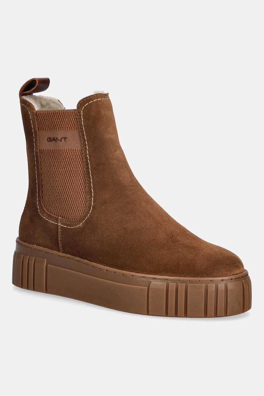 Gant botine din piele întoarsă Snowmont culoarea maro, cu platforma, izolat, 31553098