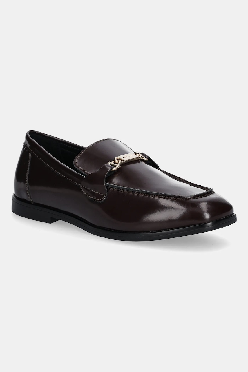Gant mocasini de piele Gimble culoarea bordo, cu toc plat, 31571125