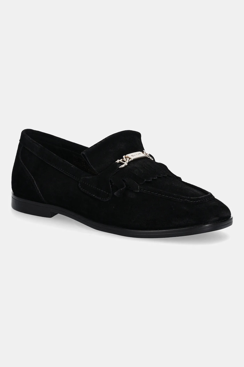 Gant mocasini din piele întoarsă Gimble culoarea negru, cu toc plat, 31573124