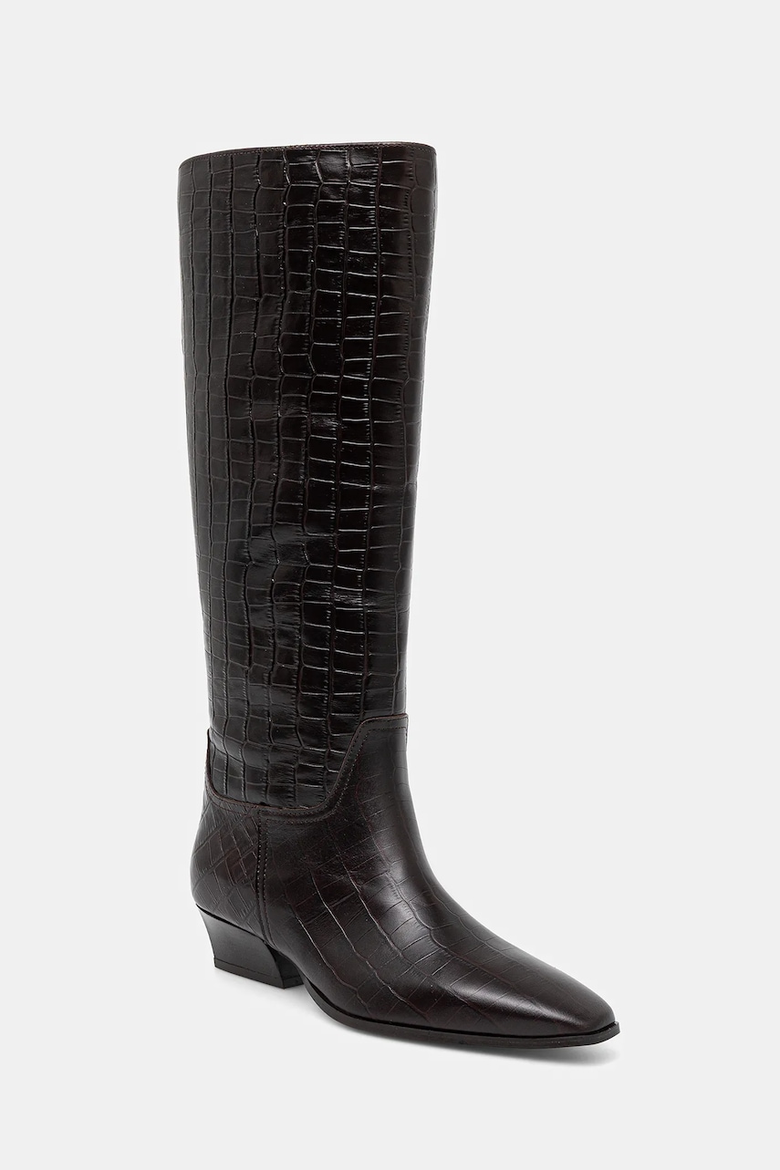 Gant ghete de piele Bassotte culoarea maro, cu toc drept, 31581075