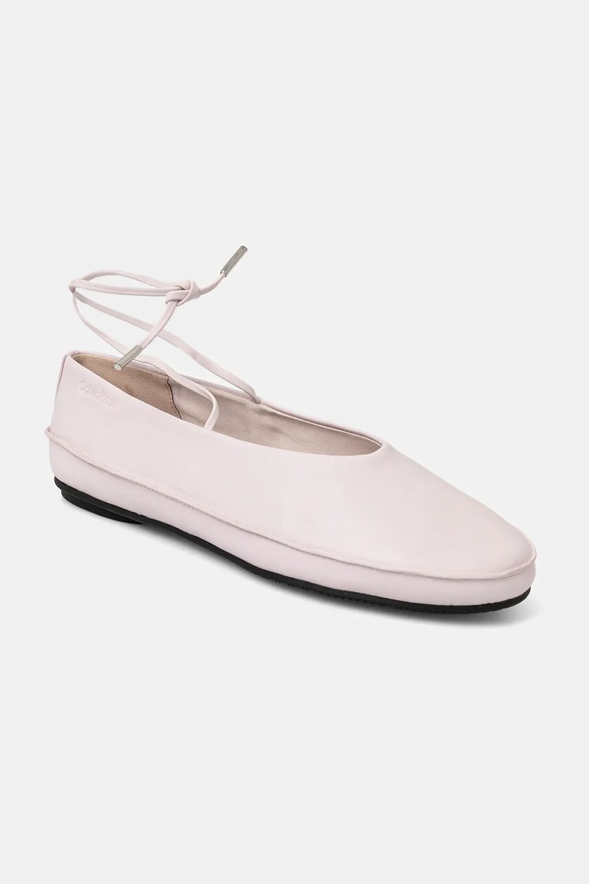 Levně Kožené baleríny Calvin Klein BALLERINA MARY JANE STRAP LTH růžová barva, HW0HW02656