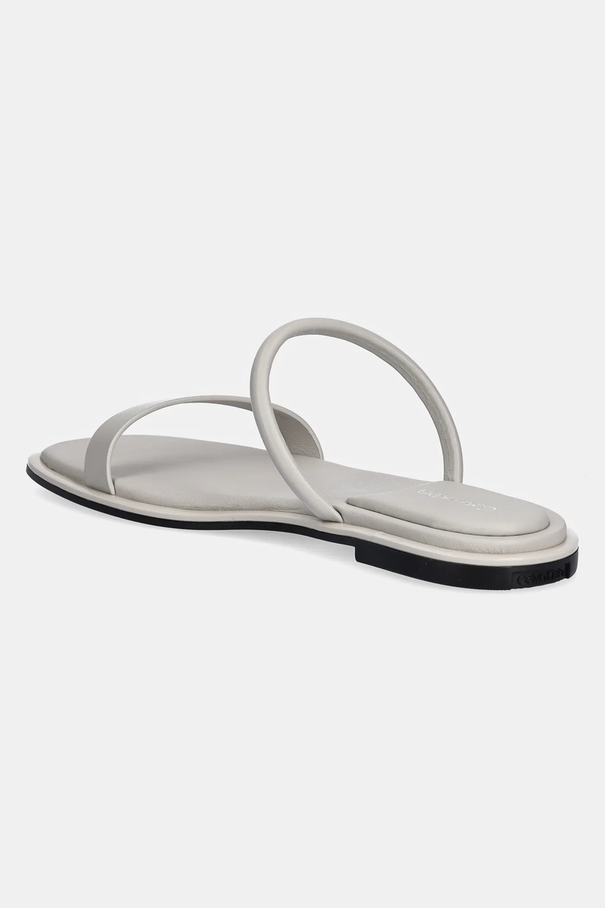 Δερμάτινες παντόφλες Calvin Klein FLAT SANDAL SQUARED 2-BAR LTH γυναικείες, χρώμα: γκρι, HW0HW02532 φωτογραφία