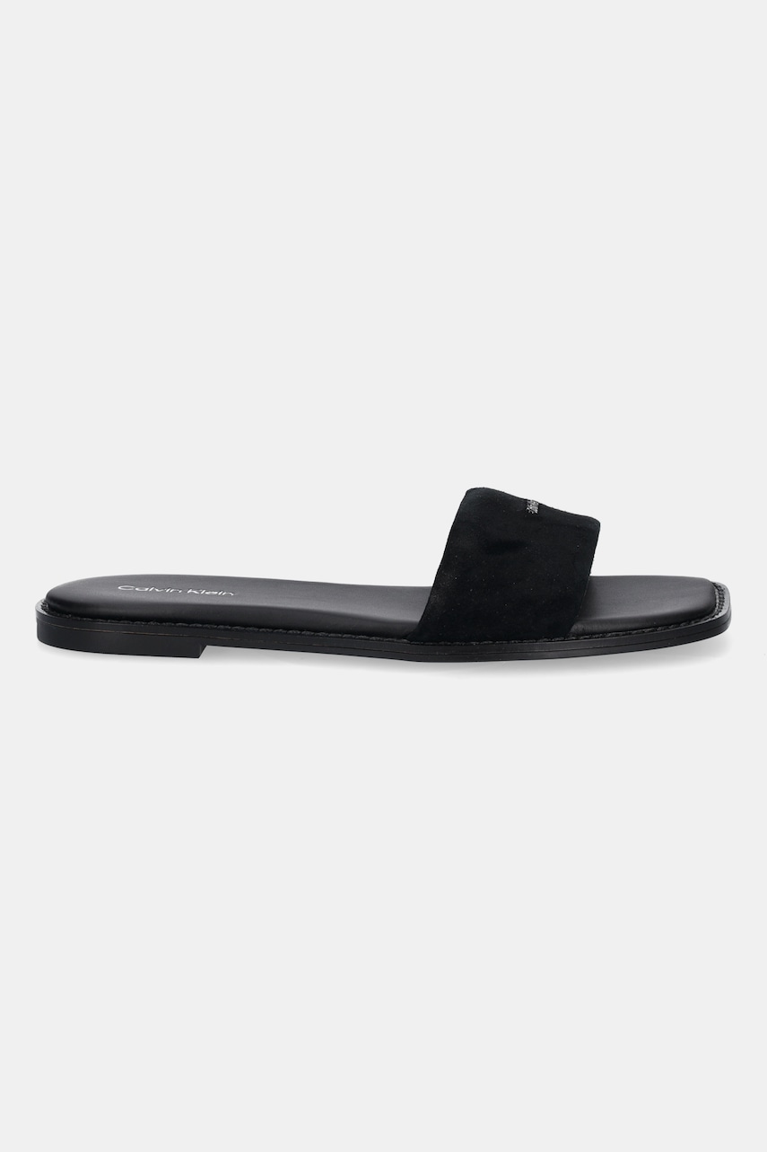 Замшевые шлепанцы Calvin Klein FLAT SANDAL SQUARED HF SUE цвет чёрный HW0HW02557 Замшевые шлепанцы Calvin Klein FLAT SANDAL SQUARED HF SUE цвет чёрный HW0HW02557