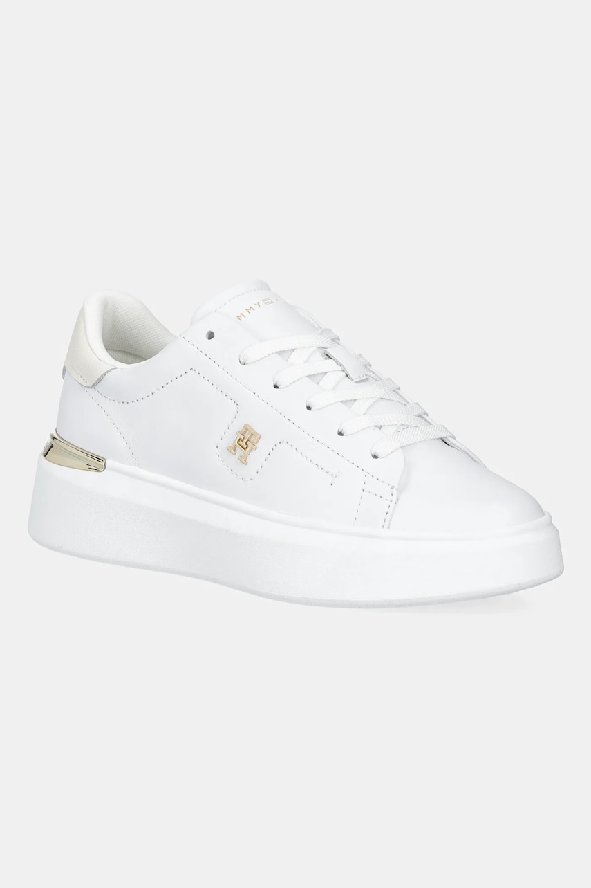 Levně Kožené tenisky Tommy Hilfiger TH FASHION COURT SNEAKER dámské, bílá barva, FW0FW08631