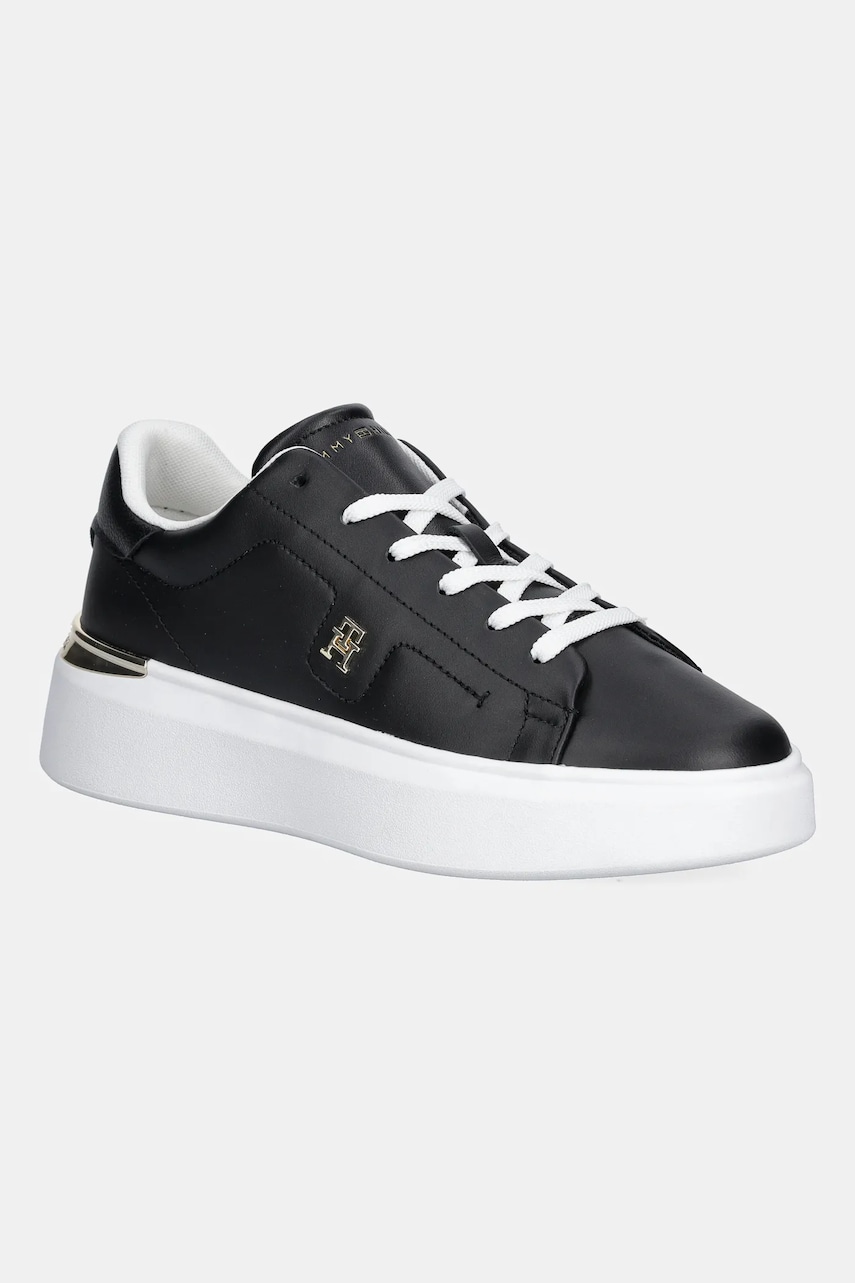 Levně Kožené tenisky Tommy Hilfiger TH FASHION COURT SNEAKER dámské, černá barva, FW0FW08631