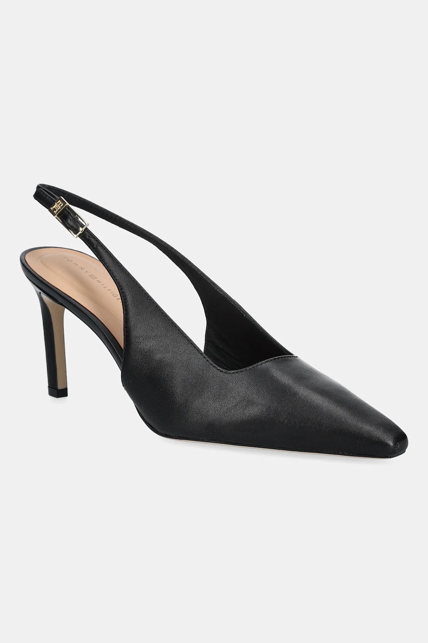 Levně Kožené lodičky Tommy Hilfiger SQUARED TOE HIGH HEEL SLINGBACK černá barva, FW0FW08636