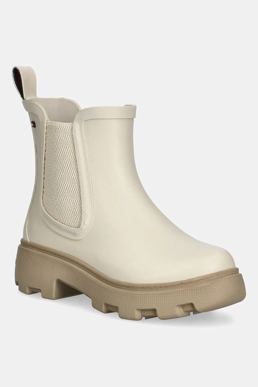 Levně Holínky Tommy Hilfiger RUBBER FLAG CLEATED RAINBOOT dámské, béžová barva, FW0FW08637