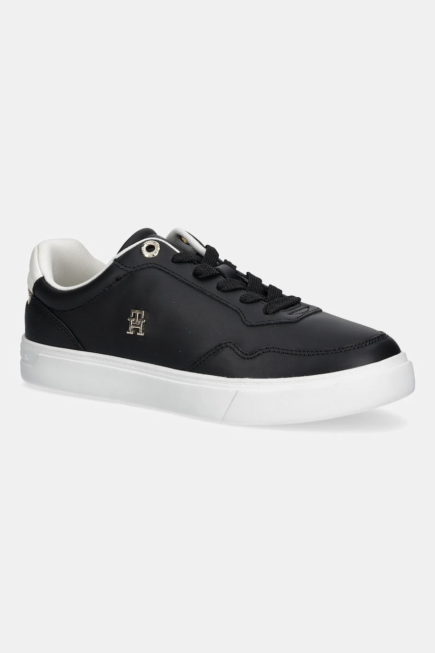 Levně Kožené tenisky Tommy Hilfiger ESSENTIAL ELEVATED COURT SNEAKER dámské, černá barva, FW0FW08680