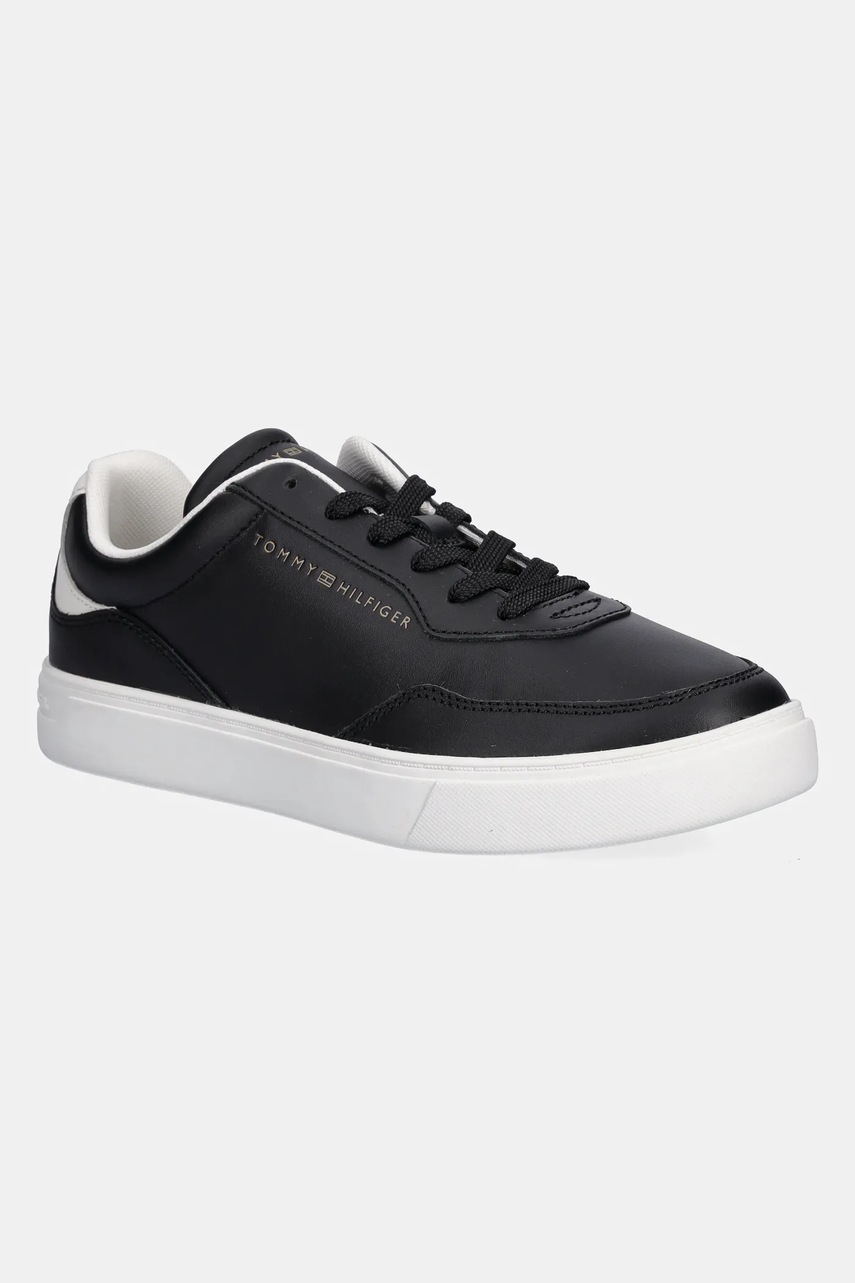 Levně Kožené tenisky Tommy Hilfiger CASUAL CUPSOLE SNEAKER dámské, černá barva, FW0FW08689