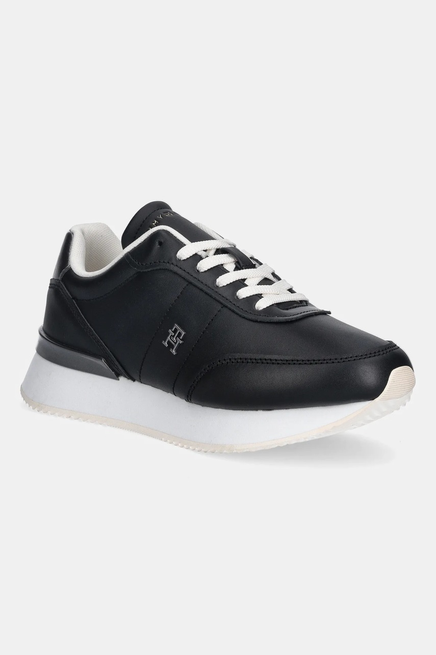 Levně Kožené tenisky Tommy Hilfiger CHIC FASHION RUNNER dámské, černá barva, FW0FW08695