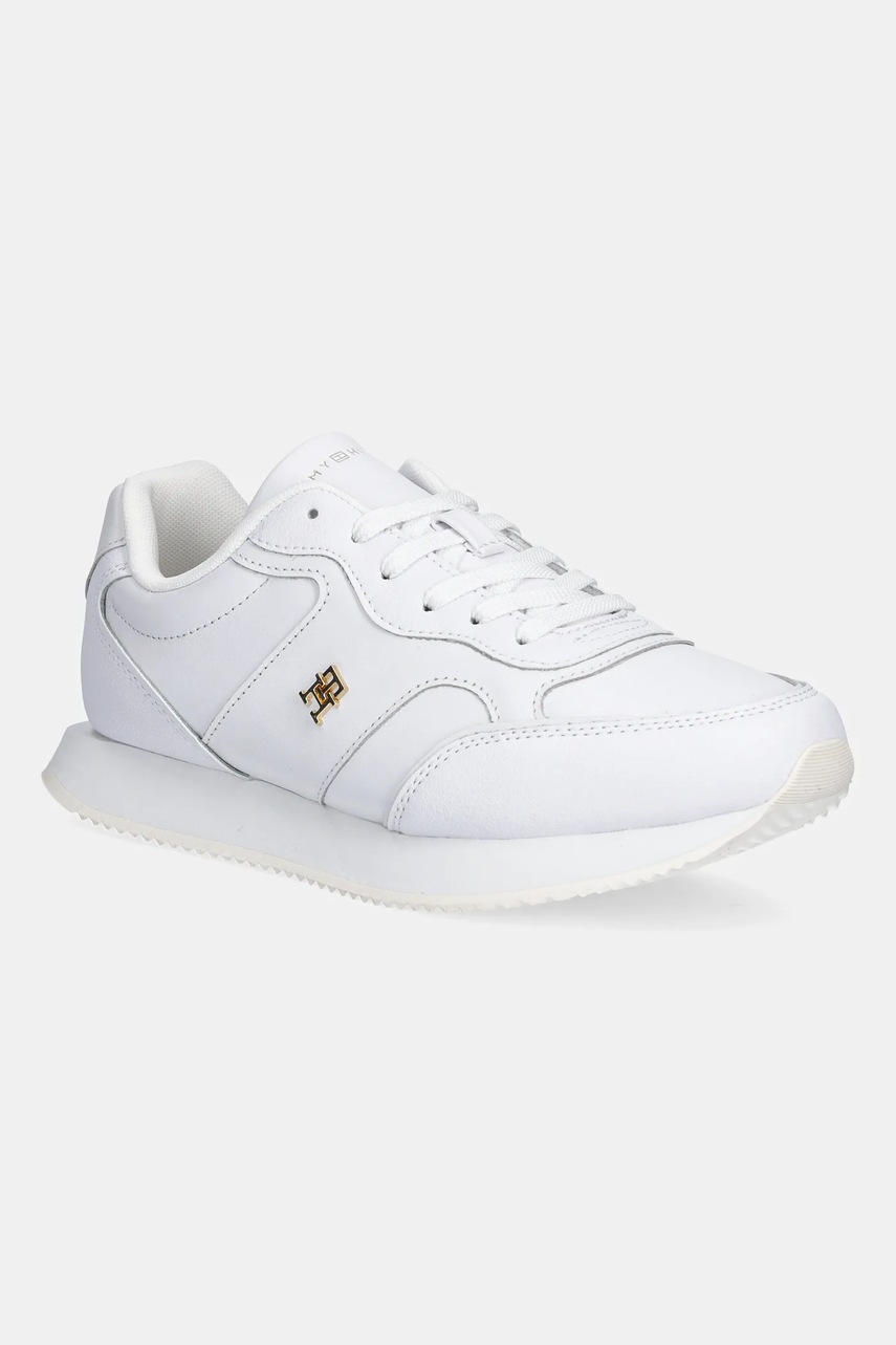 Levně Kožené tenisky Tommy Hilfiger LEATHER RUNNER dámské, bílá barva, FW0FW08696